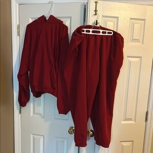 SKIMS Red Hoodie and Sweatpants Set